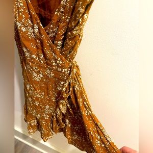 Grace Brown Floral Tie-Wrap Dress Sz S